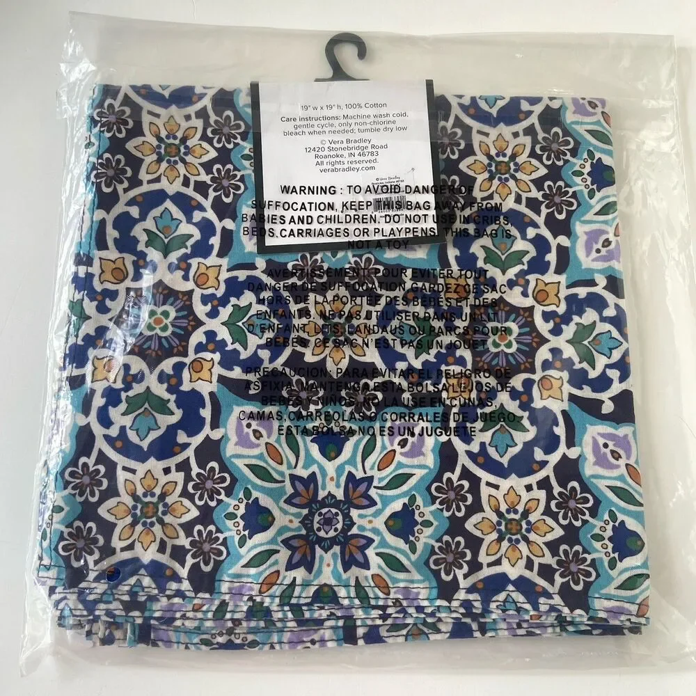 Vera Bradley 100% Cotton Cloth Napkins Set Of 4 “Lisbon Medallion Cool” 19x19 in